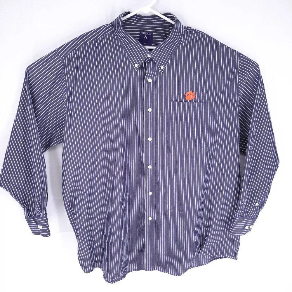 Clemson University Tiger Paw Striped Purple Shirt Men's 2XL Long Sleeve XXL - Picture 2 of 6